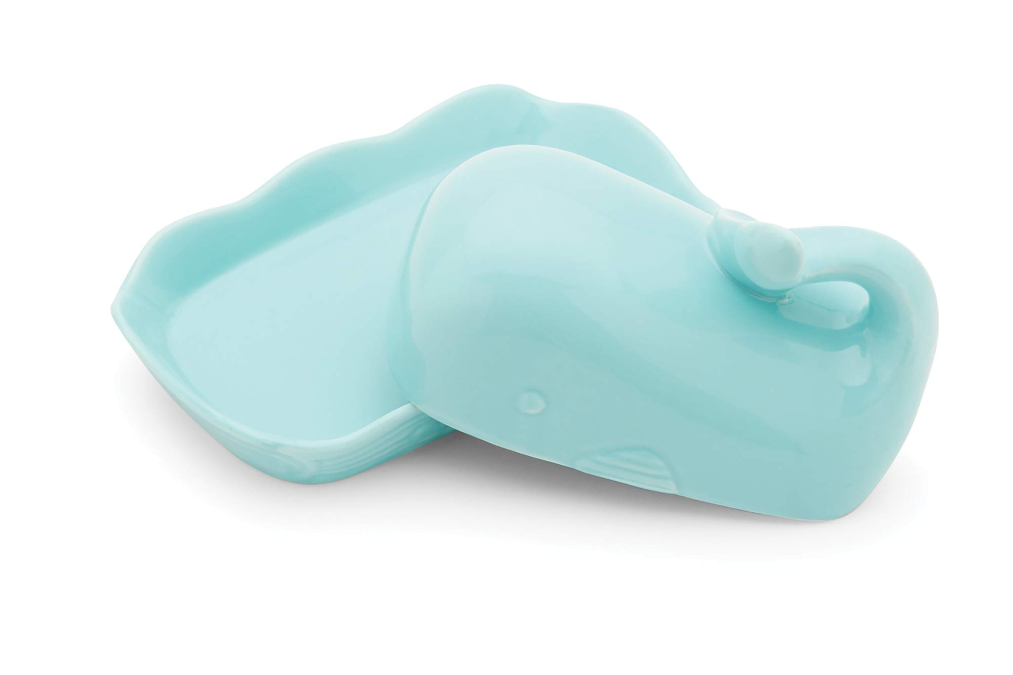 Fox Run Whale Ceramic Butter Dish with Lid, 7", Aqua Blue