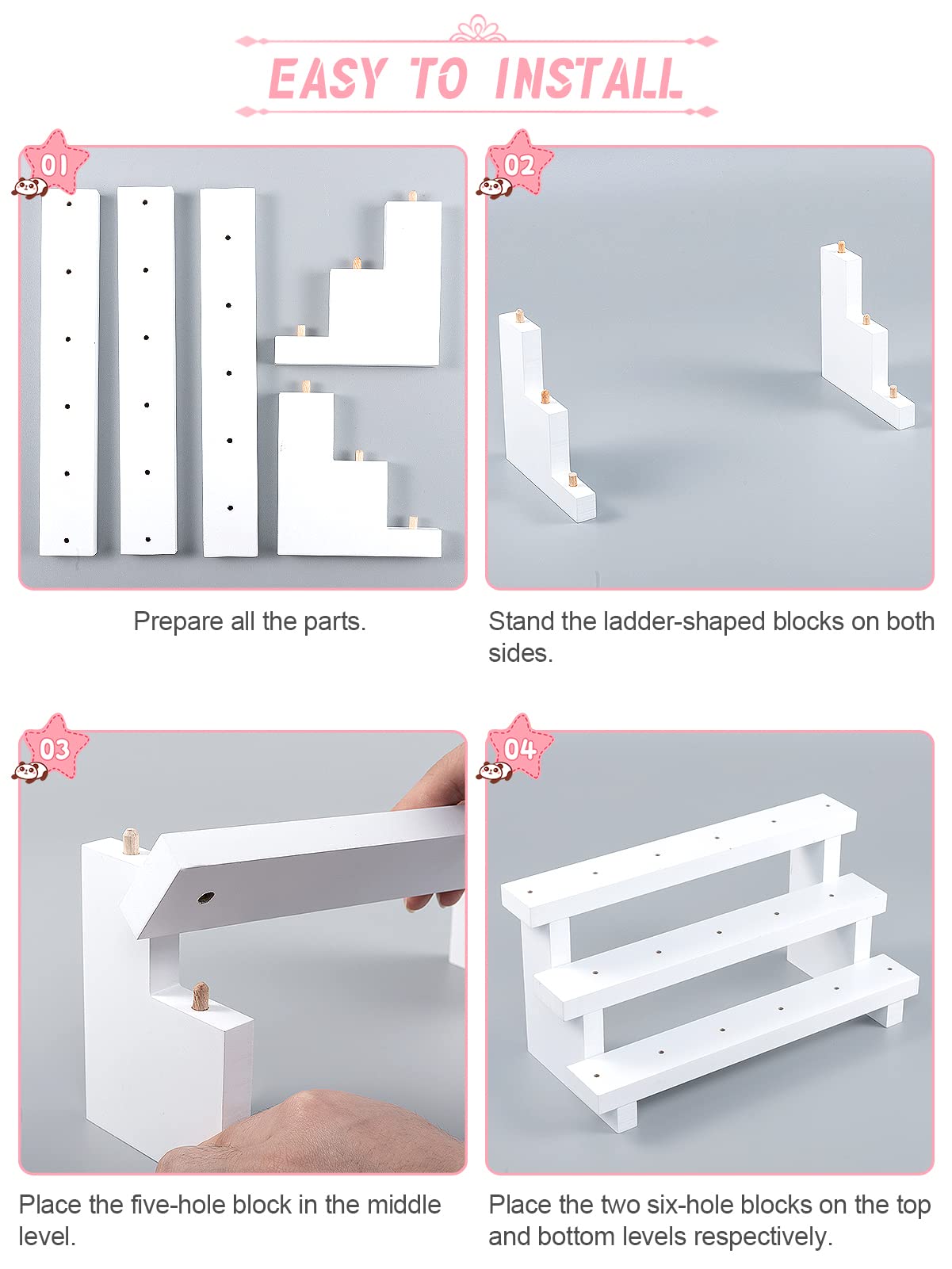 ANPHSIN Wood Cake Pop Stands - 2 PCS Wooden Lollipop Holders, 3 Tier 17 Holes Cake Pop Holder Display Risers Fit 0.16" / 4mm Lollipop Sticks for Dessert Table of Wedding, Birthday Party (White)