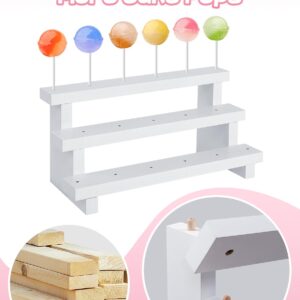 ANPHSIN Wood Cake Pop Stands - 2 PCS Wooden Lollipop Holders, 3 Tier 17 Holes Cake Pop Holder Display Risers Fit 0.16" / 4mm Lollipop Sticks for Dessert Table of Wedding, Birthday Party (White)