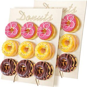 ulendis 2 pack donut wall display stand wooden, reusable donut holder board fits 18 doughnuts, doughnut food buffet display for wedding baby showers birthday gathering party decorations and more