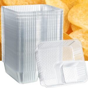300 pieces nacho trays disposable 2 compartment food tray concession stand supplies movie night snack trays clear plastic cheese dip and chip holder for candy kids school carnival (6 x 5 x 1.5 inch)