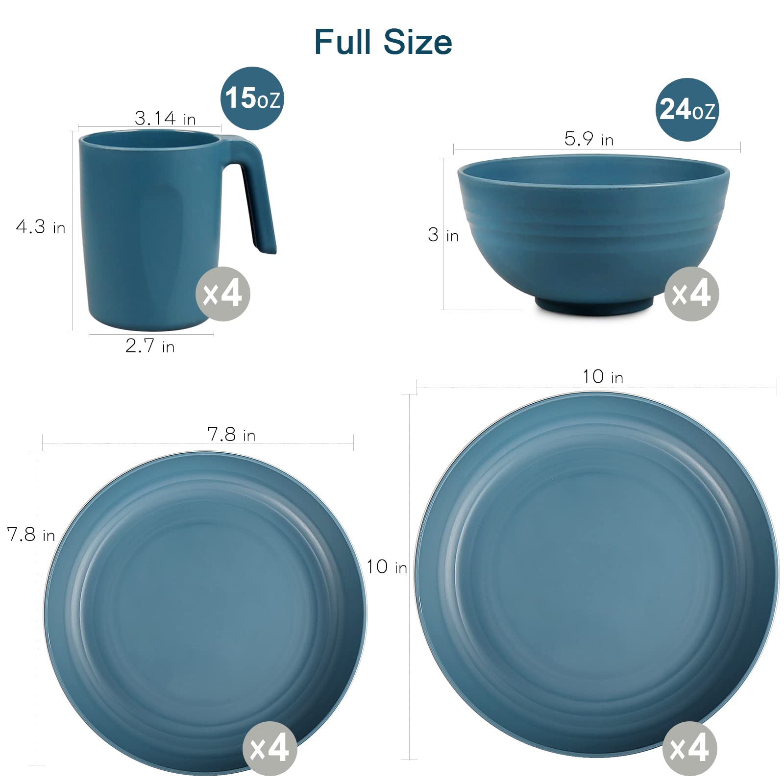 Shopwithgreen Plastic Dinnerware Sets (16PCS) - Lightweight & Unbreakable Dinnerware Set - Microwave Safe Plates Set, Bowls, Cups Mugs, Service for 4, Great for Kids & Adult