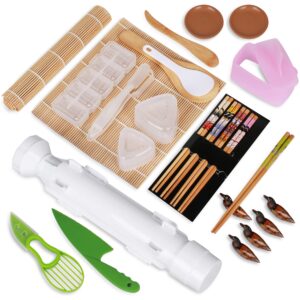 ajerg sushi making kit - diy sushi roller mold maker kit, sushi kit with bamboo sushi rolling mat, sushi bazooka kit, rice mold