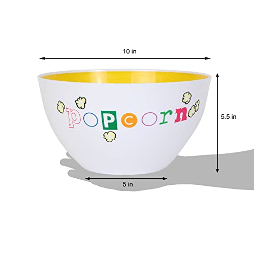 Fun Time Plastic Popcorn Bowl - Wabash Valley Farms Large Plastic Bowl for Popcorn, Family Size Popcorn Holder, Popcorn Accessories, Popcorn Buckets and Popcorn Bowls for Family Movie Night (6 qt)