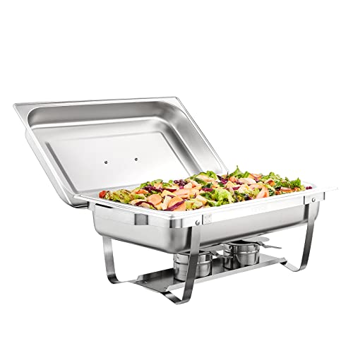 VEVOR Chafing Dish Buffet Set, 8 Qt 4 Pack, Stainless Chafer w/ 4 Full Size Pans, Rectangle Catering Warmer Server w/Lid Water Pan Folding Stand Fuel Tray Holder Spoon Clip, at Least 8 People Each