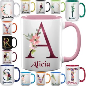 Custom Coffee Mugs - Personalized Ceramic Cups with Initial Name Monogram - 11 & 15 oz