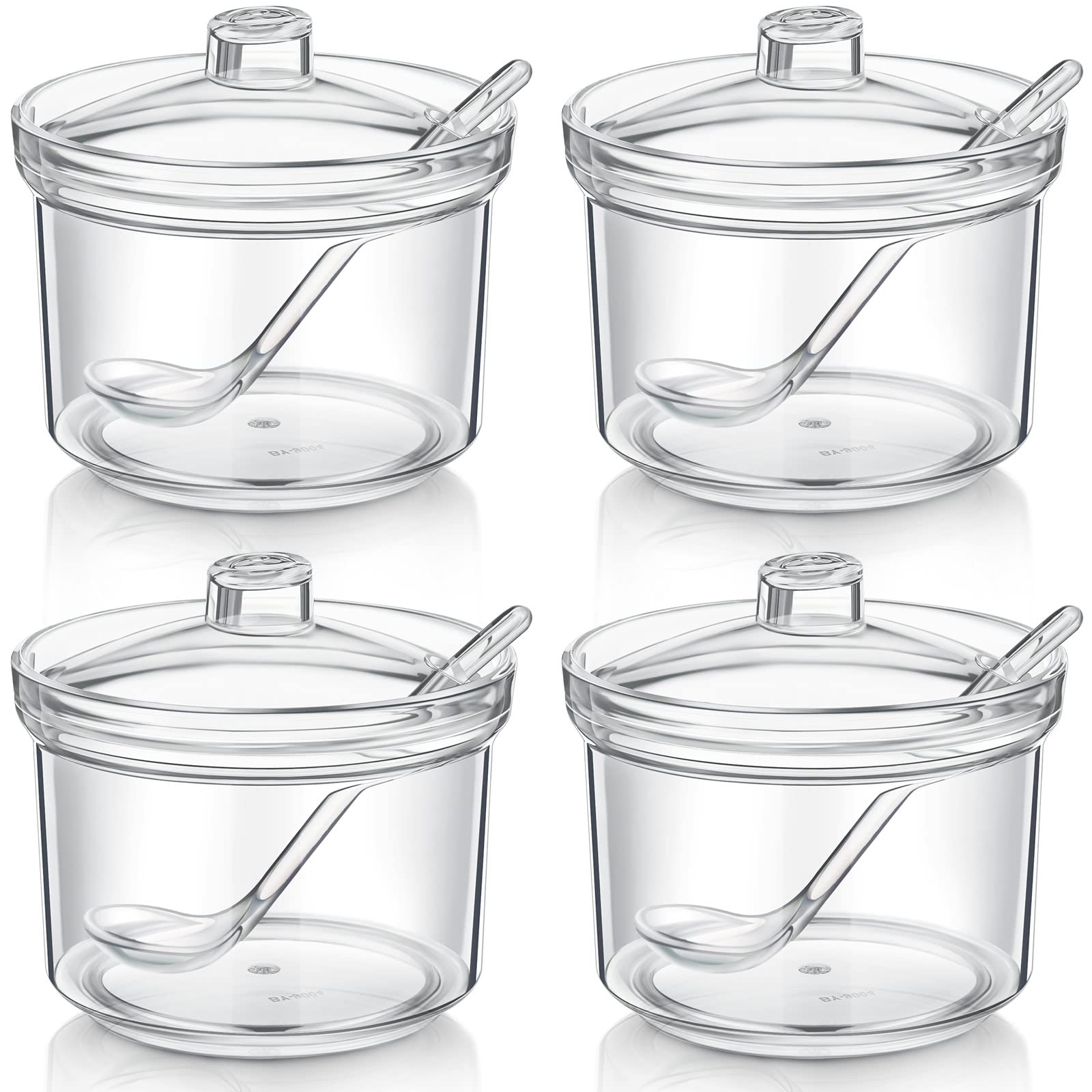 Patelai 4 Pieces Sugar Bowl Acrylic Clear Sugar Bowl with Lid and Salt Spoon Storage Sugar Jar with Airtight Lid for Sugar, Salt, Tea, Spices, Herbs, Condiments (13 oz)
