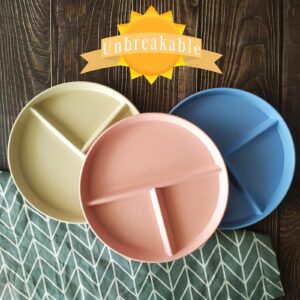 DLF. DONGLINFENG Unbreakable 9 Inch Wheat Plastic Round Divided Dinner Plate Set Of 5 (Divided Plate/Picnic Plate/Salad Plate)