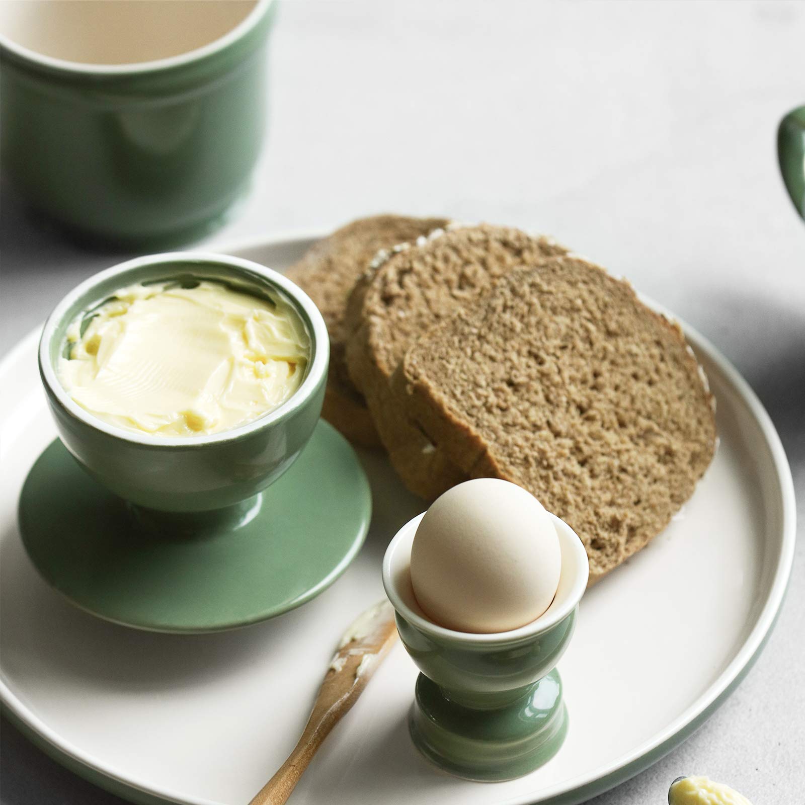 DOWAN Porcelain Butter Crock, Butter Keeper with Water Line, French Butter Dish for Soft Fresh Butter, Butter Container with Lid, No More Hard Butter, Green