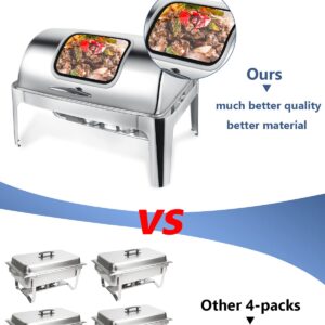 Granvell Rectangular Roll Top Chafing Dish Buffet Set, Catering Food Warmer for Parties, Wedding, Birthday, Christmas, 1 Full Size & 2 Half-Size Chafing Server Dish, 14QT Water Pan