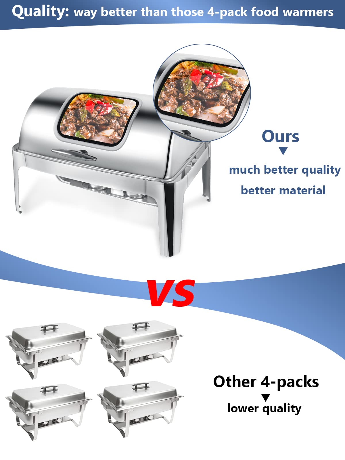 Granvell Rectangular Roll Top Chafing Dish Buffet Set, Catering Food Warmer for Parties, Wedding, Birthday, Christmas, 1 Full Size & 2 Half-Size Chafing Server Dish, 14QT Water Pan