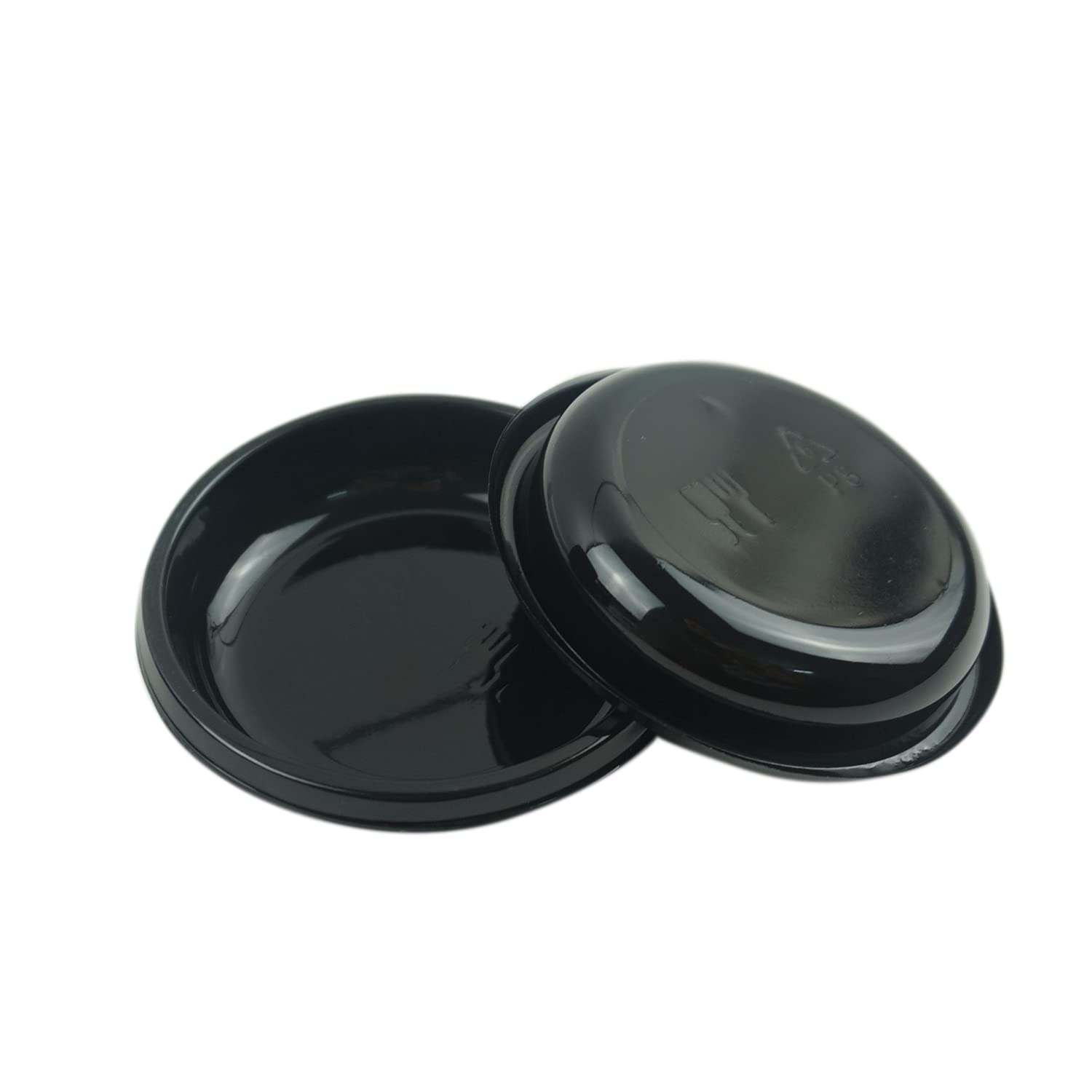 100 pcs Mini 3.11"x3.11" Dipping Sauce Dishes, Plastic Disposable Round Black Soy Sauce Plate Set, Condiment Serving tray, Seasoning Platter, Appetizer Bowel -for Sushi Mustard Vinegar Soy BBQ Ketchup