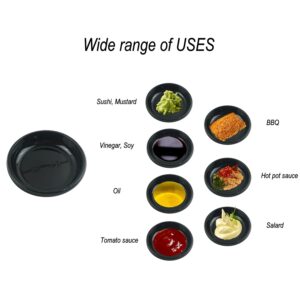 100 pcs Mini 3.11"x3.11" Dipping Sauce Dishes, Plastic Disposable Round Black Soy Sauce Plate Set, Condiment Serving tray, Seasoning Platter, Appetizer Bowel -for Sushi Mustard Vinegar Soy BBQ Ketchup