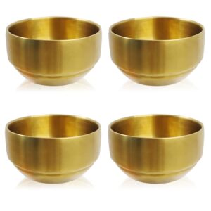 roucerlin 4pack thick 304 stainless steel bowls, small double wall rice bowls, stainless steel soup bowl salad bowl noodle bowl, metal bowls for fruit cereal snack appetizer (gold, 4.1in)