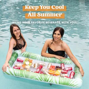 Sloosh 2-Pack Inflatable Serving Bars Cooler - Leaf Pattern Inflatable Cooler Ice Buffet Salad Serving Trays with Drain Plug, Food Drink Cooler for Indoor Outdoor Summer Picnic Pool Beach Luau Party