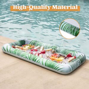 Sloosh 2-Pack Inflatable Serving Bars Cooler - Leaf Pattern Inflatable Cooler Ice Buffet Salad Serving Trays with Drain Plug, Food Drink Cooler for Indoor Outdoor Summer Picnic Pool Beach Luau Party