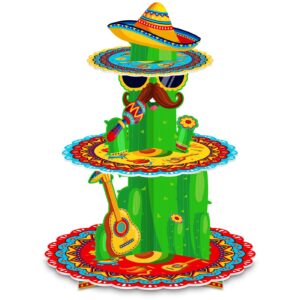 Mexican Fiesta Party Decorations 3 Tier Mexican Birthday Party Cupcake Stand Cactus Fiesta Party Cupcake Topper Taco Party Cupcake Holder Display Decor for Cinco De Mayo Baby Shower Supplies