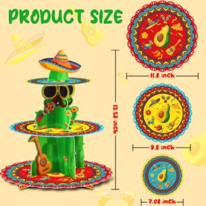 Mexican Fiesta Party Decorations 3 Tier Mexican Birthday Party Cupcake Stand Cactus Fiesta Party Cupcake Topper Taco Party Cupcake Holder Display Decor for Cinco De Mayo Baby Shower Supplies