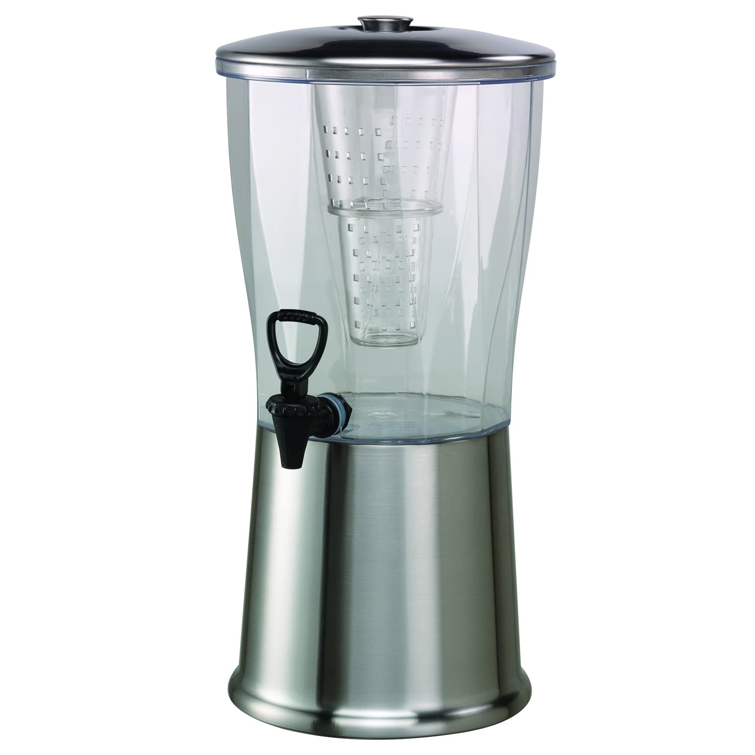 Service Ideas CBDRT3SS Beverage Dispenser, Round, 3 Gallon with Plastic Container and Optional Infuser Tube, Stainless Steel Base and Lid, NSF certified