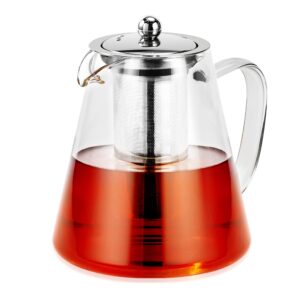 molgree glass teapot stovetop safe, 43oz glass teapot with infuser, glass tea kettle glass tea pots with removable stainless steel infuser for blooming and loose leaf tea