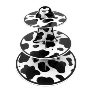 cow print cardboard cupcake stand,3 tier farm animal cow print round cupcake holder farm cow themed party decorations for birthday party decorations cow party supplies