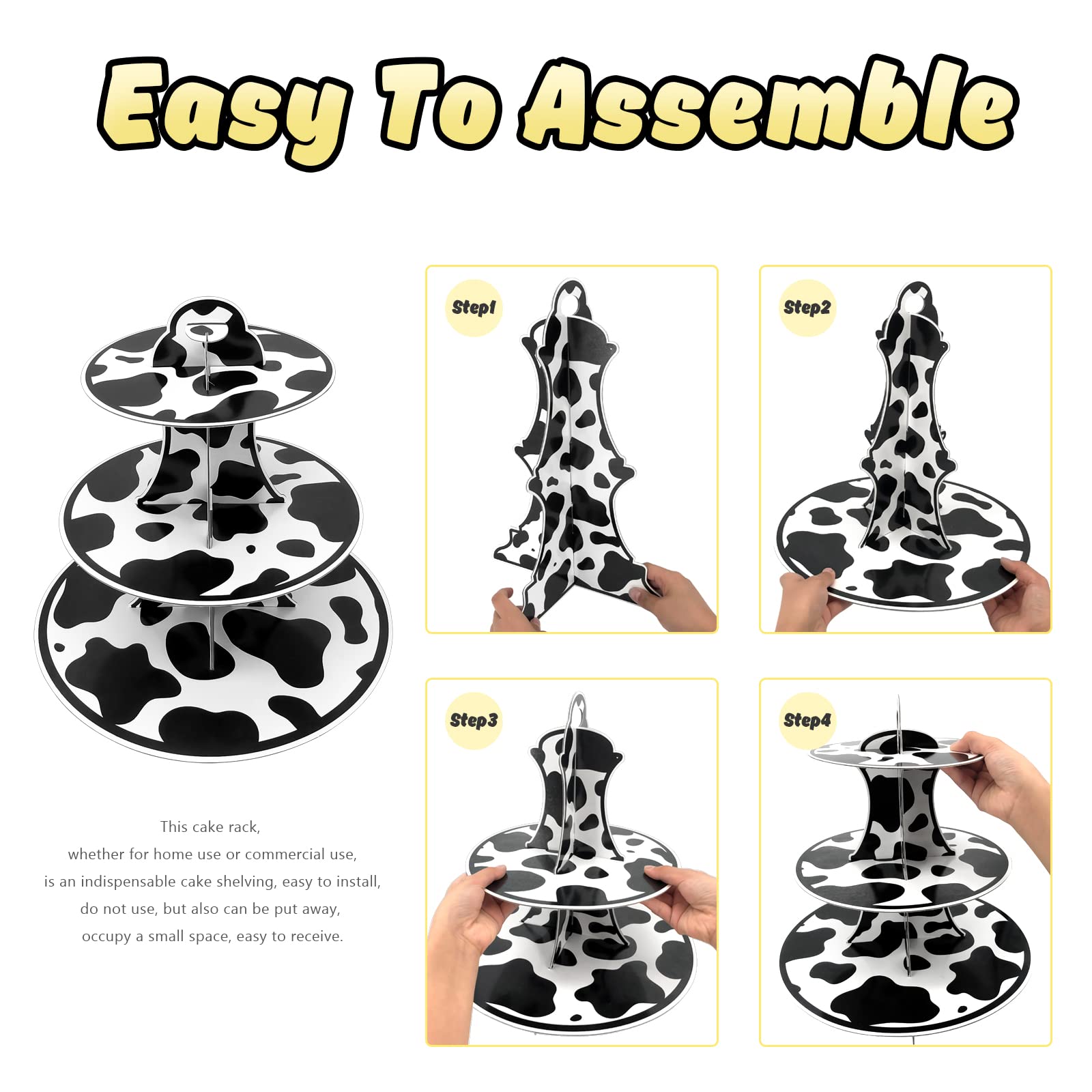 Cow Print Cardboard Cupcake Stand,3 Tier Farm Animal Cow Print Round Cupcake Holder Farm Cow Themed Party Decorations for Birthday Party Decorations Cow Party Supplies