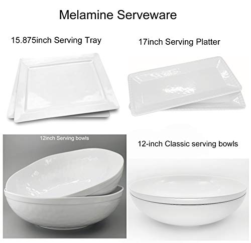 KX-WARE 17-Inch Melamine Serving Tray/Platters Set of 2, White & Rectangular | 100% Melamine,Dishwasher Safe,BPA Free