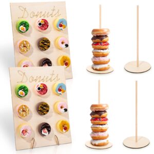yulejo 2 pieces donuts wall display stands for party diy doughnuts board holder and 4 pieces wood donut stands candy dessert bagels detachable donut party treat stand for wedding birthday table decor