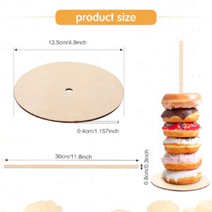 Yulejo 2 Pieces Donuts Wall Display Stands for Party DIY Doughnuts Board Holder and 4 Pieces Wood Donut Stands Candy Dessert Bagels Detachable Donut Party Treat Stand for Wedding Birthday Table Decor