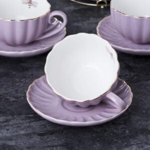 Jusalpha Fine China 8 OZ Purple Coffee Cup/Teacup, Saucer, Spoons, Teapot and Creamer set, 17-Pieces (FD-TW17PC SET, Purple)