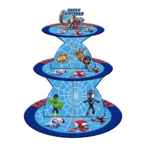 spidey party supplies-spidey heroes 3 tier cupcake stand birthday dessert display stand for kid's birthday party decoration