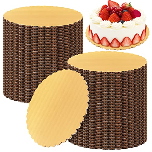 100 Pack Gold Cake Board Round Cake Circle Base Boards Disposable Cake Plate Scalloped Bases Round Coated Cake Boards Circle Cake Trays Cake Base Boards for Cake Dessert Party Supplies (6 Inch)