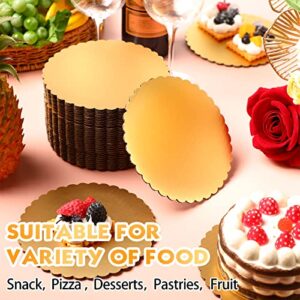 100 Pack Gold Cake Board Round Cake Circle Base Boards Disposable Cake Plate Scalloped Bases Round Coated Cake Boards Circle Cake Trays Cake Base Boards for Cake Dessert Party Supplies (6 Inch)