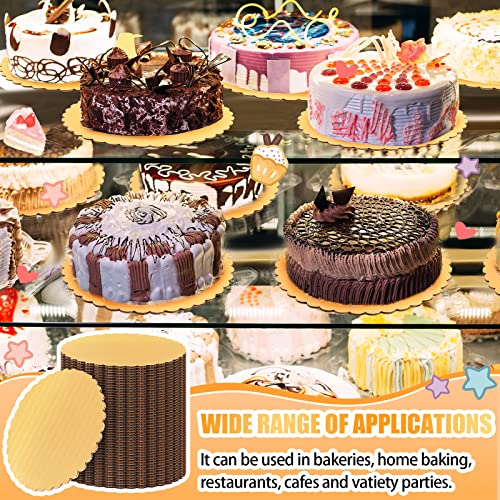 100 Pack Gold Cake Board Round Cake Circle Base Boards Disposable Cake Plate Scalloped Bases Round Coated Cake Boards Circle Cake Trays Cake Base Boards for Cake Dessert Party Supplies (6 Inch)