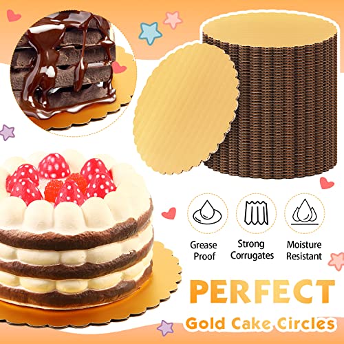 100 Pack Gold Cake Board Round Cake Circle Base Boards Disposable Cake Plate Scalloped Bases Round Coated Cake Boards Circle Cake Trays Cake Base Boards for Cake Dessert Party Supplies (6 Inch)