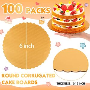 100 Pack Gold Cake Board Round Cake Circle Base Boards Disposable Cake Plate Scalloped Bases Round Coated Cake Boards Circle Cake Trays Cake Base Boards for Cake Dessert Party Supplies (6 Inch)