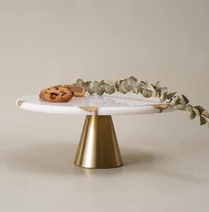 balin designs cake stand - 12" round white marble with gold accent dessert and cupcake serving display - perfect for weddings, showers, anniversaries, parties, or modern home decor (white marble)