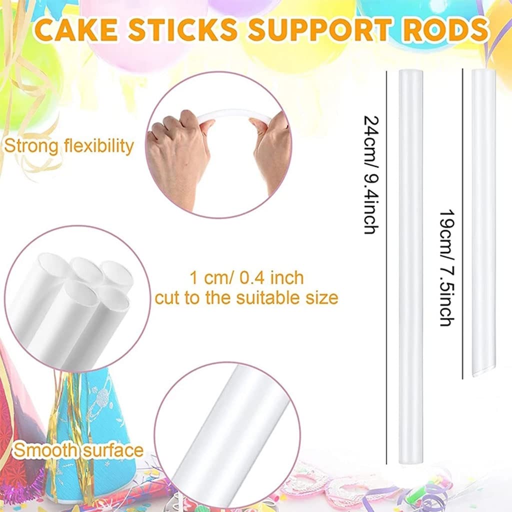 EBOCACB Smiley Plastic Cake Dowel Rods Set，12 Pcs White Plastic Cake Dowel Rods,12 Pcs Clear Cake Stacking and 4 Pcs Smiley Cake Separator Plates for 4, 6, 8, 10 Inch Cakes