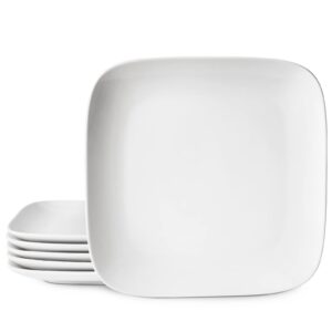 dowan 10.6" square dinner plates set of 6 - ceramic white plates for salad, pasta, steak, porcelain serving plates for housewarming,wedding, party - dishwasher microwave safe