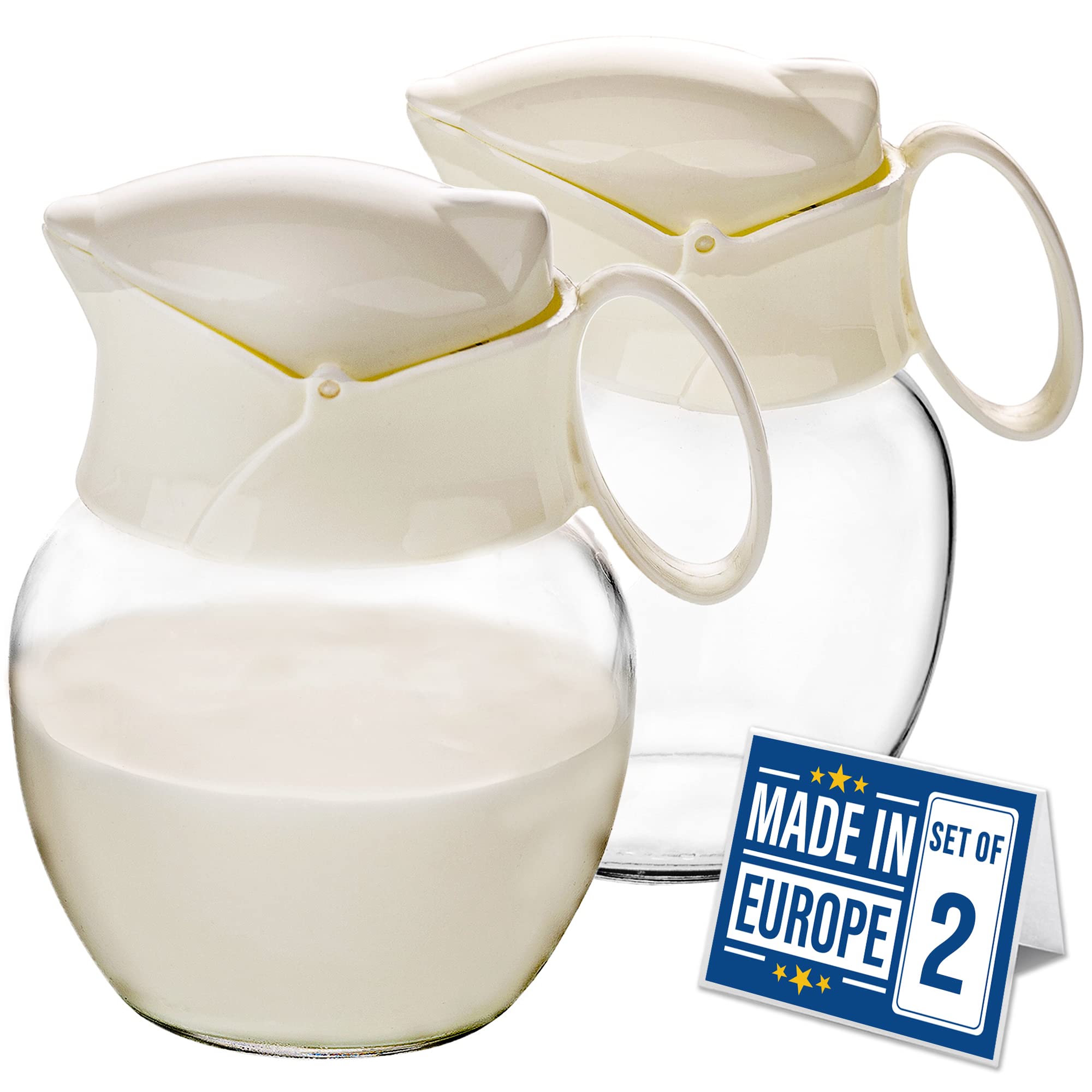 Crystalia Creamer Pitcher with Handle and Lid, Small Glass Body and BPA-Free Plastic Lid, Mullti Purpose Pourer, 7 Ounces
