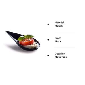 DLux 100 4-in Tear Drop Mini Appetizer Plates, Reusable Black Plastic Spoons - Desserts and Appetizers Dishes Serving Plate - Asian Spoon Set, Small Catering Dessert Tasting Cups - with Recipe Ebook