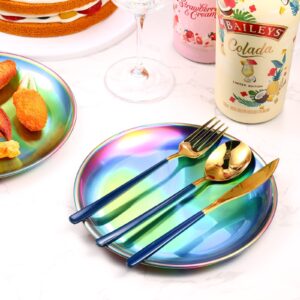 10 Pcs 18/8 Stainless Steel Plate 304 Stainless Steel Dishes 8 Inches Adult Plates Reusable Camping Plates Dishwasher Safe Feeding Serving Flat Plate Double Layers Round Dessert Plate (Multi Color)