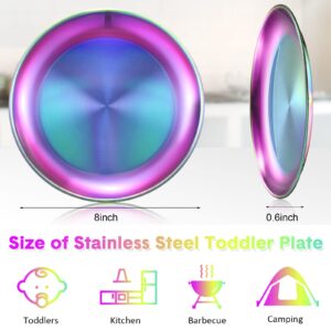 10 Pcs 18/8 Stainless Steel Plate 304 Stainless Steel Dishes 8 Inches Adult Plates Reusable Camping Plates Dishwasher Safe Feeding Serving Flat Plate Double Layers Round Dessert Plate (Multi Color)