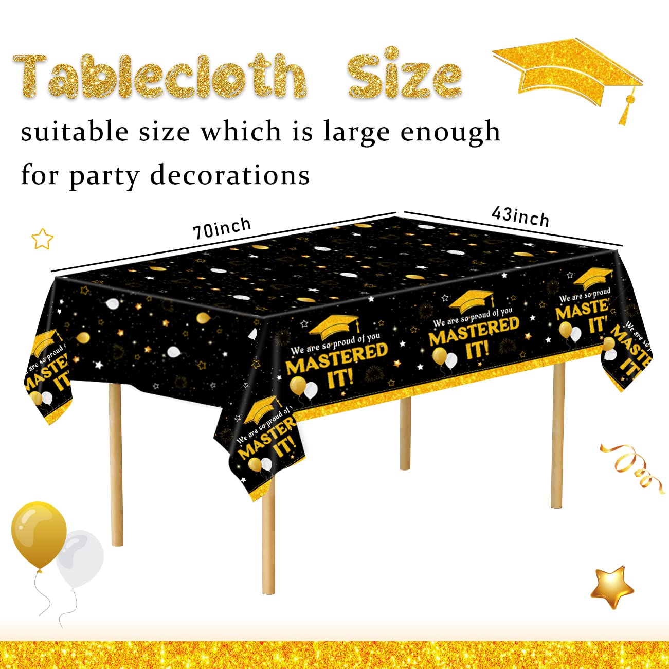 2024 Graduation Decorations Black and Gold Graduation Plates Class of 2024 Mastered It Disposable Paper Dinnerware Set for College High School Graduation Party Serve 30