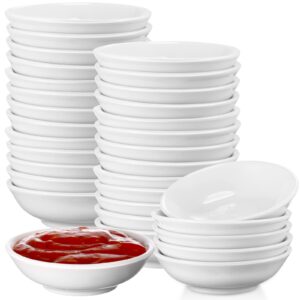 50 pcs soy sauce dish ceramic white dipping bowls bulk, 1.2 oz asian small porcelain sauce bowls for sushi, tomato sauce, vinegar, olive oil, soy, spices, bbq chip and dip serving bowl set gift