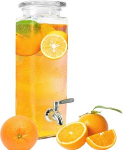 tall square glass jar drink dispenser - gravity beverage dispenser with stainless steel spigot, 80 oz (2.36 liters)