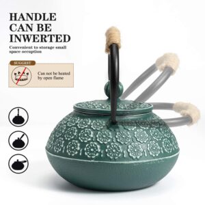 Sotya Cast Iron Teapot, 30oz/900ml Japanese Tetsubin Tea Pot with Infuser for Loose Leaf and Tea Bags, Tea Kettle Coated with Enameled Interior for Stove Top, Dark Green