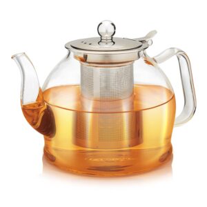 teabloom dublin glass teapot – premium borosilicate glass with removable stainless infuser – stovetop safe – ideal for loose leaf tea – tea for two – 27 oz. / 800 ml (2-3 cups)