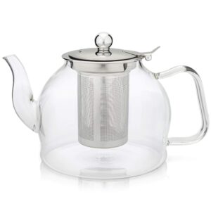 Teabloom Dublin Glass Teapot – Premium Borosilicate Glass with Removable Stainless Infuser – Stovetop Safe – Ideal for Loose Leaf Tea – Tea for Two – 27 oz. / 800 ml (2-3 Cups)