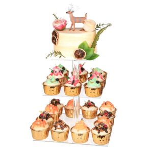 YestBuy 3 Tier Cupcake Stand, Cake Stand, Acrylic Cupcake Tower Stand, Premium Cupcake Holder for 28 Cupcakes, Display for Pastry Wedding Birthday Party (4" Between 2 Layers)